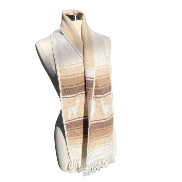 ALPACA CONNECTION Scarf Peru Alpaca Blend Fringe Neutral Western Tan Boho - Picture 4 of 13